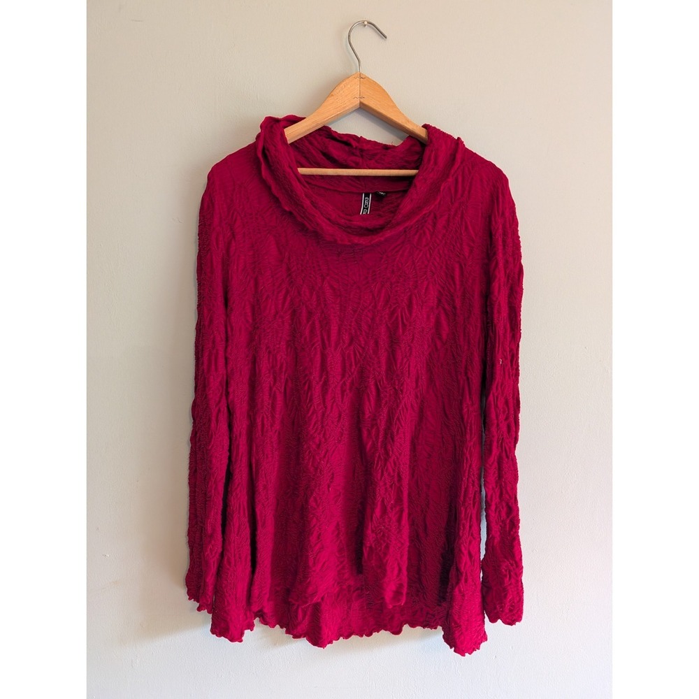 Sno Skins Top‎ Cowl Raw Hem Stretch USA Ski Base Layer Artistic Crinkle Textured